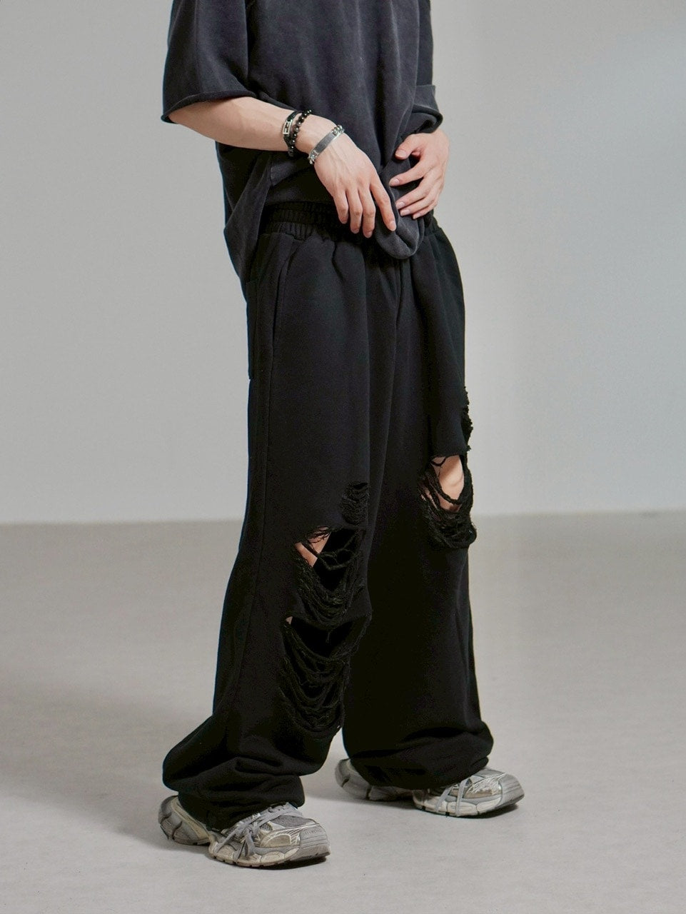 受注制【Chikashitsu +】full length crash sweat pants / 【チカシツプラス】フルレングスクラッシュスウェットパンツ (2color)