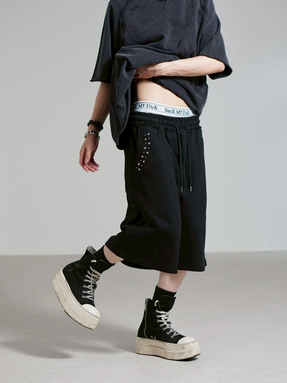 受注制【Chikashitsu +】pocket studs sweat half pants / 【チカシツプラス】ポケットスタッズスウェットハーフパンツ (2color)