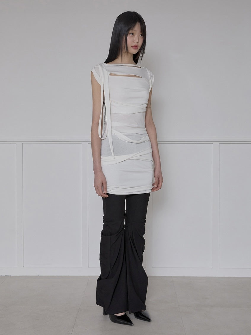 【FLAREUP】Asymmetrical Draped Strap Roll-Up Dress