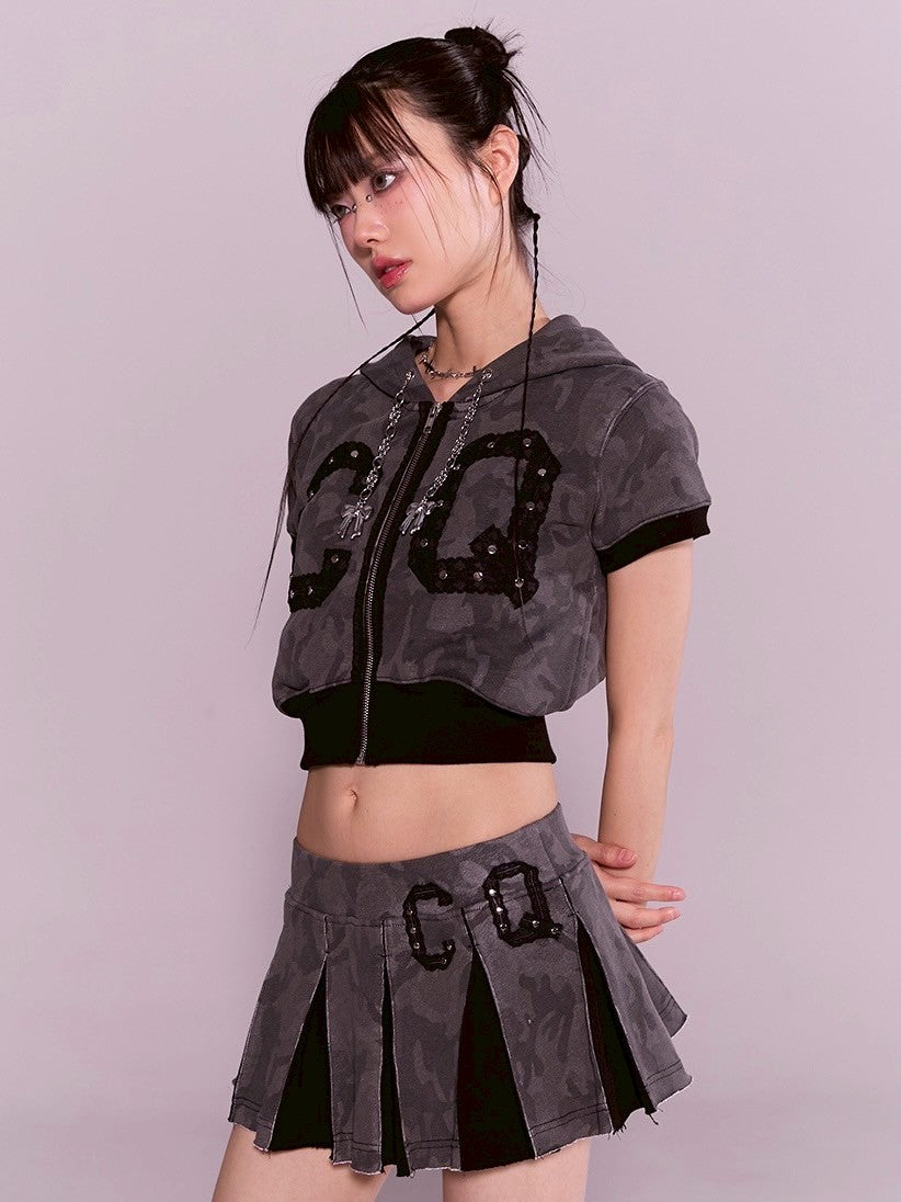 【CHERRYQUIRI】CQ lace stud hood zip-up