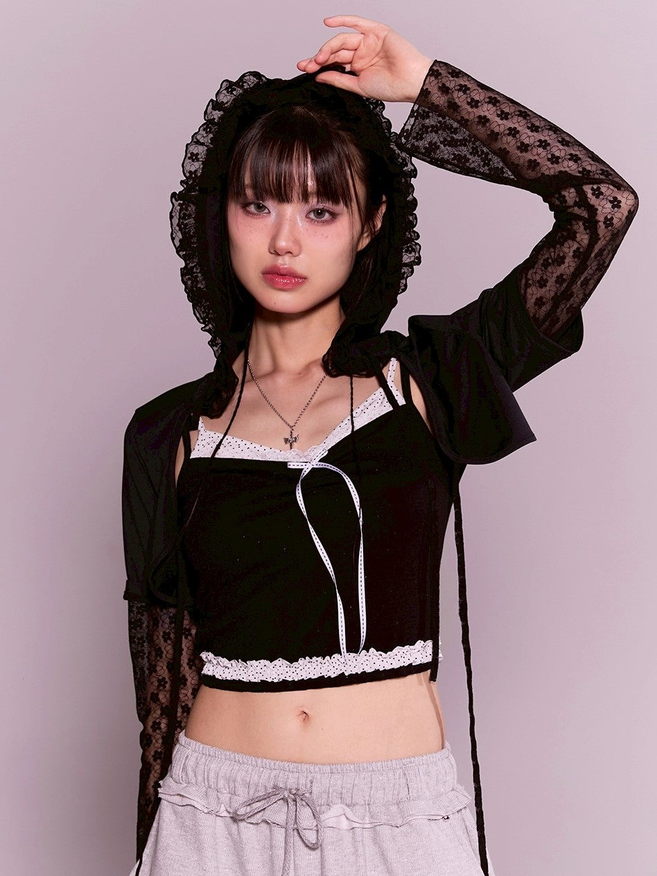 【CHERRYQUIRI】frill layered lace hoody cd