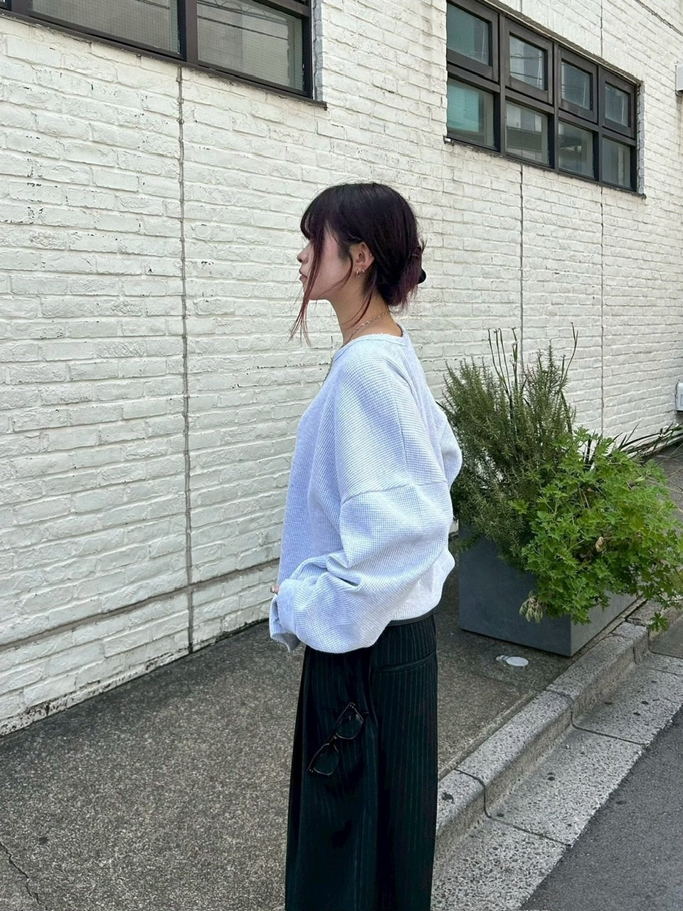 東京店WEB限定受注制【Chikashitsu +】damage waffle long sleeve tee / 【チカシツプラス】ダメージワッフル長袖Tシャツ (2color)