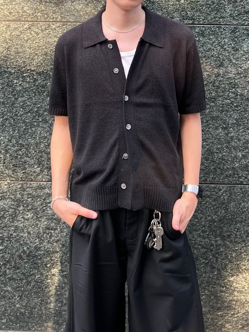 東京店WEB限定受注制【Chikashitsu +】boucle knit polo cardigan (2color) / 【チカシツプラス】ブークレニットポロカーディガン (2color)