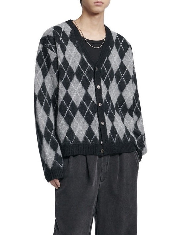 【NOMANUAL】ARGYLE HAIRY CARDIGAN