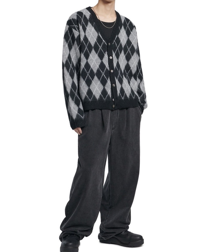 【NOMANUAL】ARGYLE HAIRY CARDIGAN