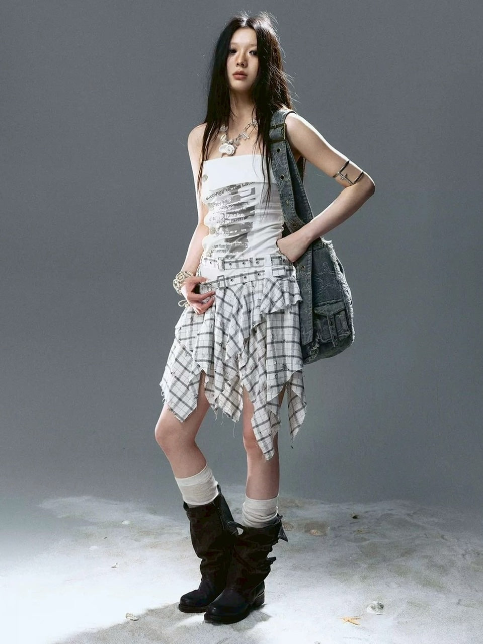 【Cest Nous】Plaid Bustier Dress / 【セヌー】グラフィックビスチェチェックワンピース