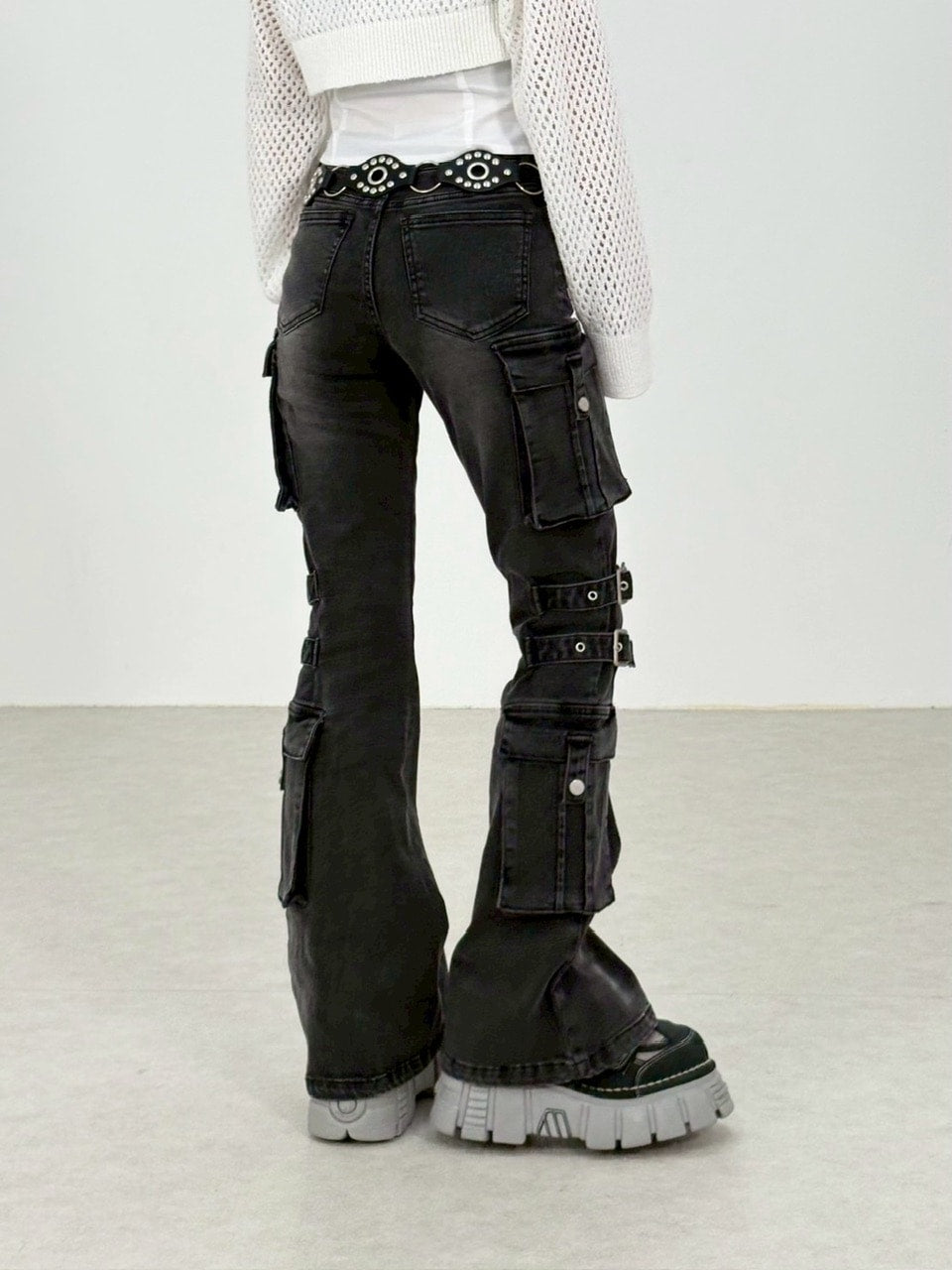 【NMTXU】flare cargo denim pants / 【エヌエムティーエックスユー】ウォッシュドフレアカーゴデニムパンツ