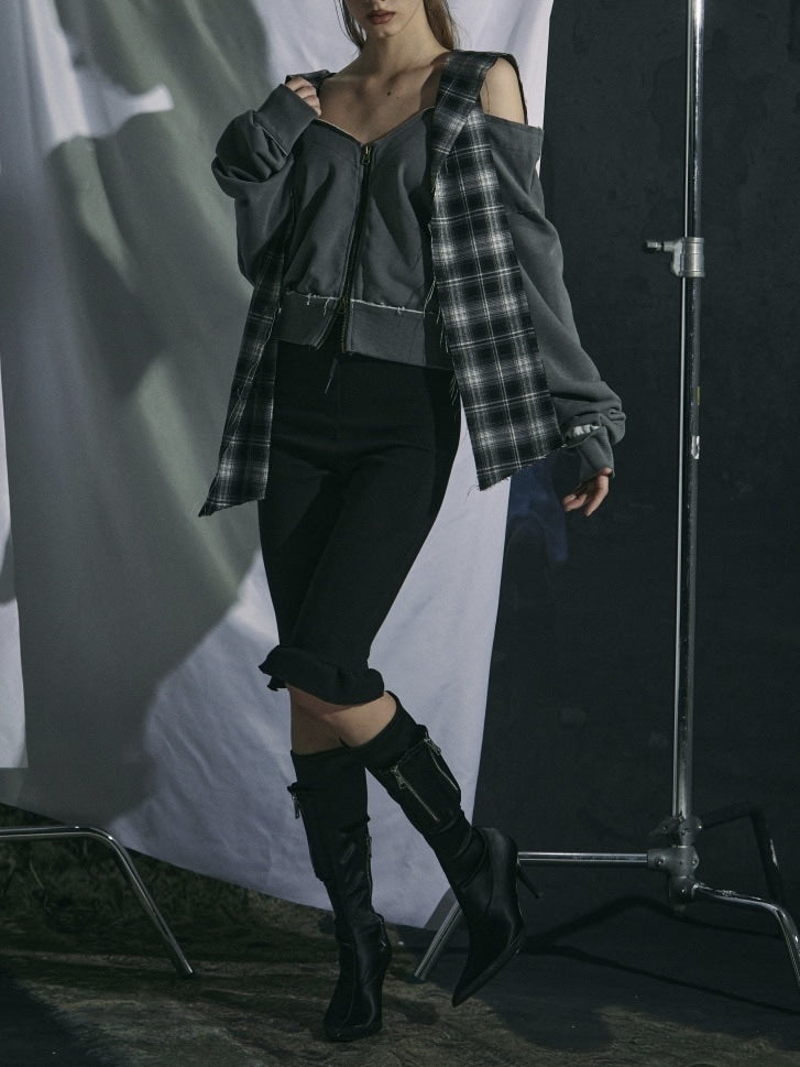 【GATELESS】OFF-SHOULDER ZIP SWEAT / 【ゲートレス】オフショルダージップスウェット