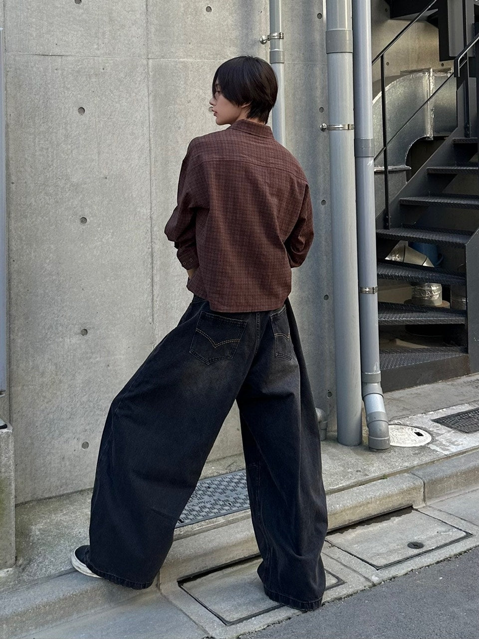 大阪店WEB限定受注制【Chikashitsu +】urban cropped check shirt