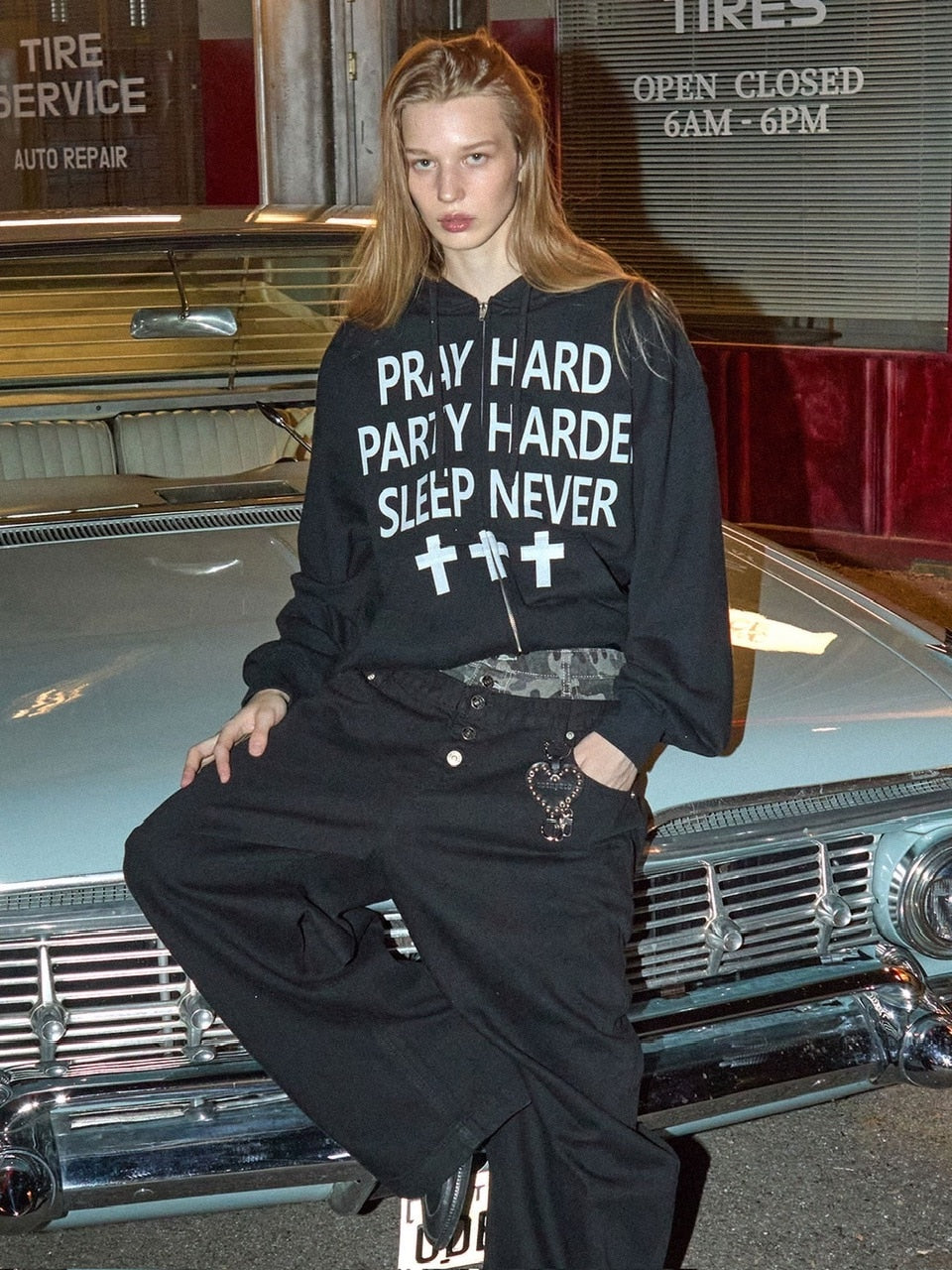 【OY】PRAY HARD HOODIE ZIP UP