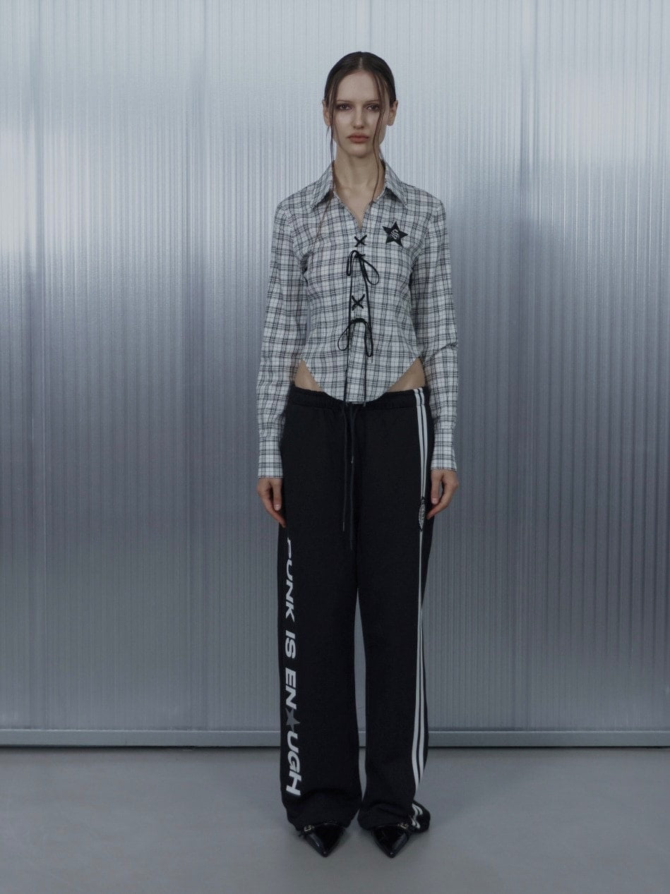 【SETUP‐EXE】CHECK RACE-UP SHIRT / 【セットアップエグゼ】チェックレースアップ長袖シャツ