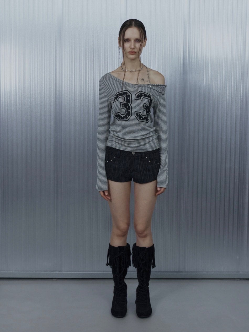 【SETUP‐EXE】33 STRIPE V-NECK TOP / 【セットアップエグゼ】33ストライプ長袖Ｖネック長袖Ｔシャツ