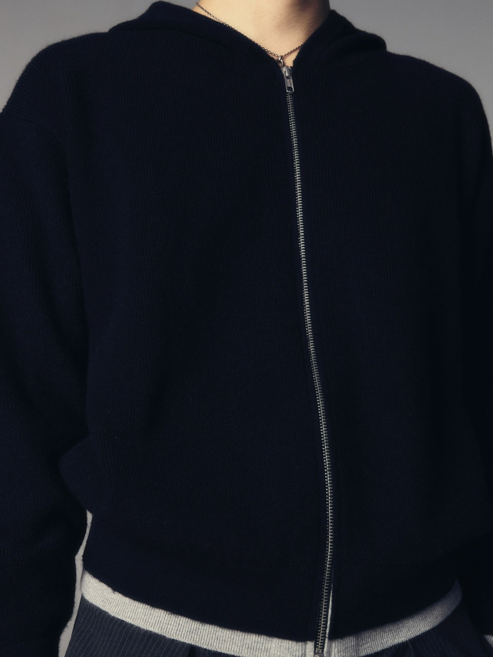 【CS】layered knit zip hoodie (black) / 【シーエス】レイヤードニットジップフーディー