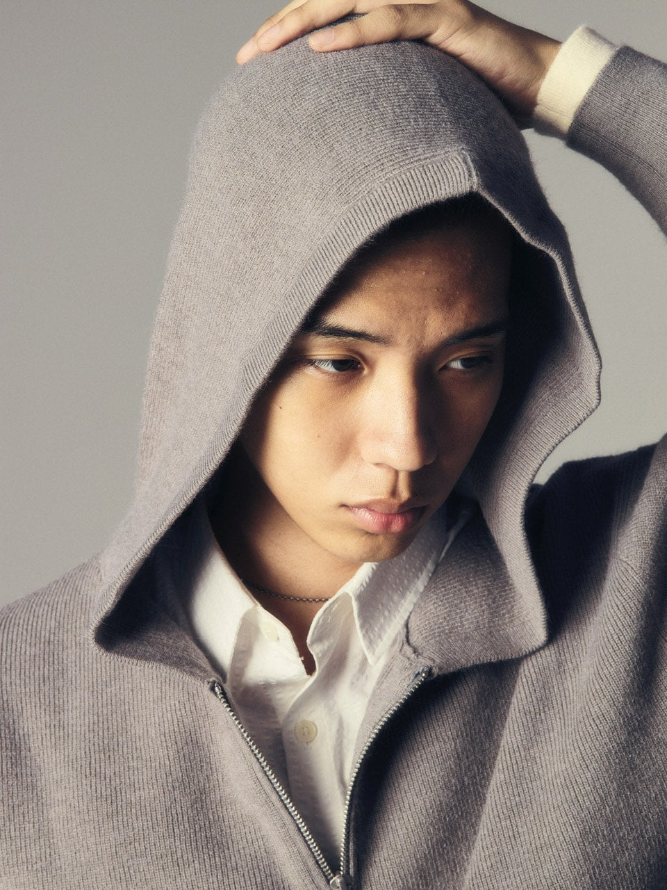 【CS】layered knit zip hoodie (gray) / 【シーエス】レイヤードニットジップフーディー