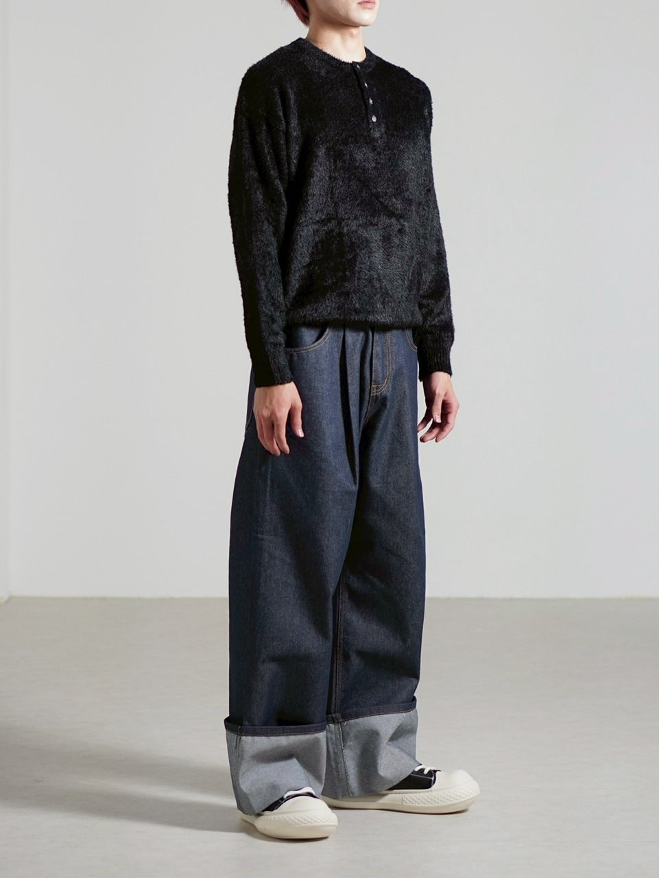 受注制【Chikashitsu +】henry neck hairy knit / 【チカシツプラス】ヘンリーネックヘアリー長袖ニット (5color)