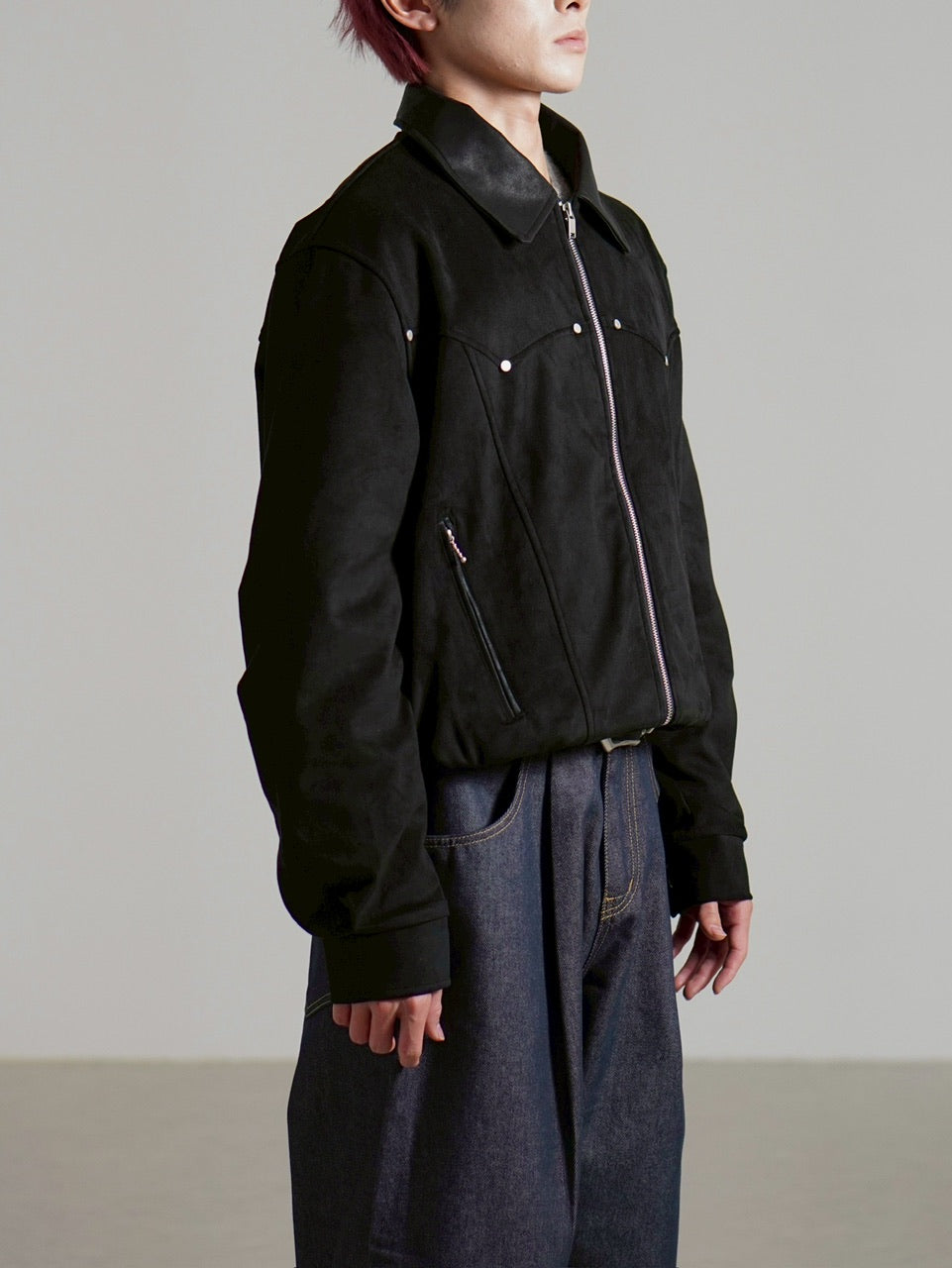 【Chikashitsu +】suede contrast collar jacket / 【チカシツプラス】スエードコントラストカラージャケット (2color)