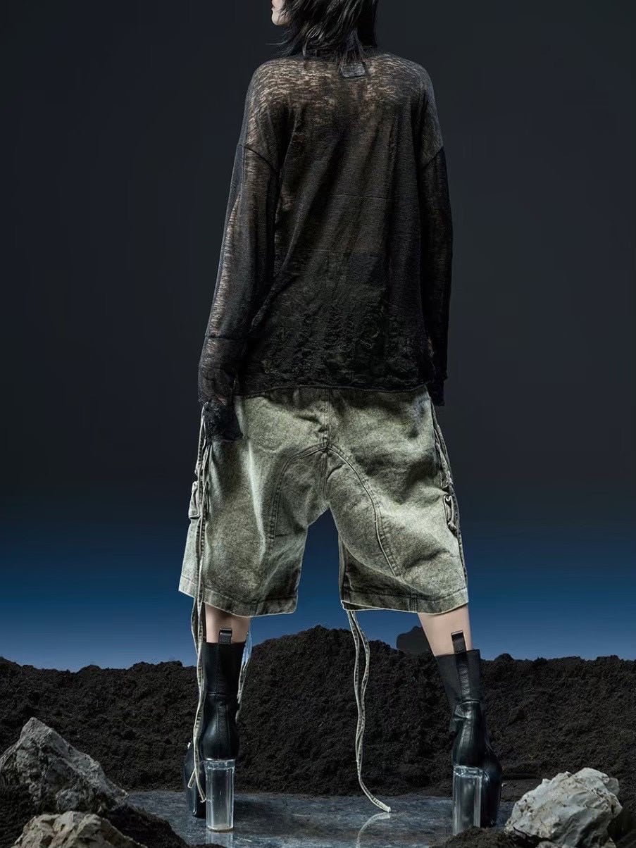 【RICH】Cargo Wide Green Washed Short pants / 【リッチ】ポケットカーゴデニムハーフパンツ