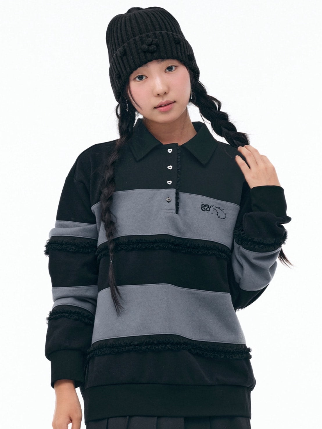 【TUOMIO】RUFFLE POLO TOP / 【トゥオミオ】ラッフル長袖ポロシャツ