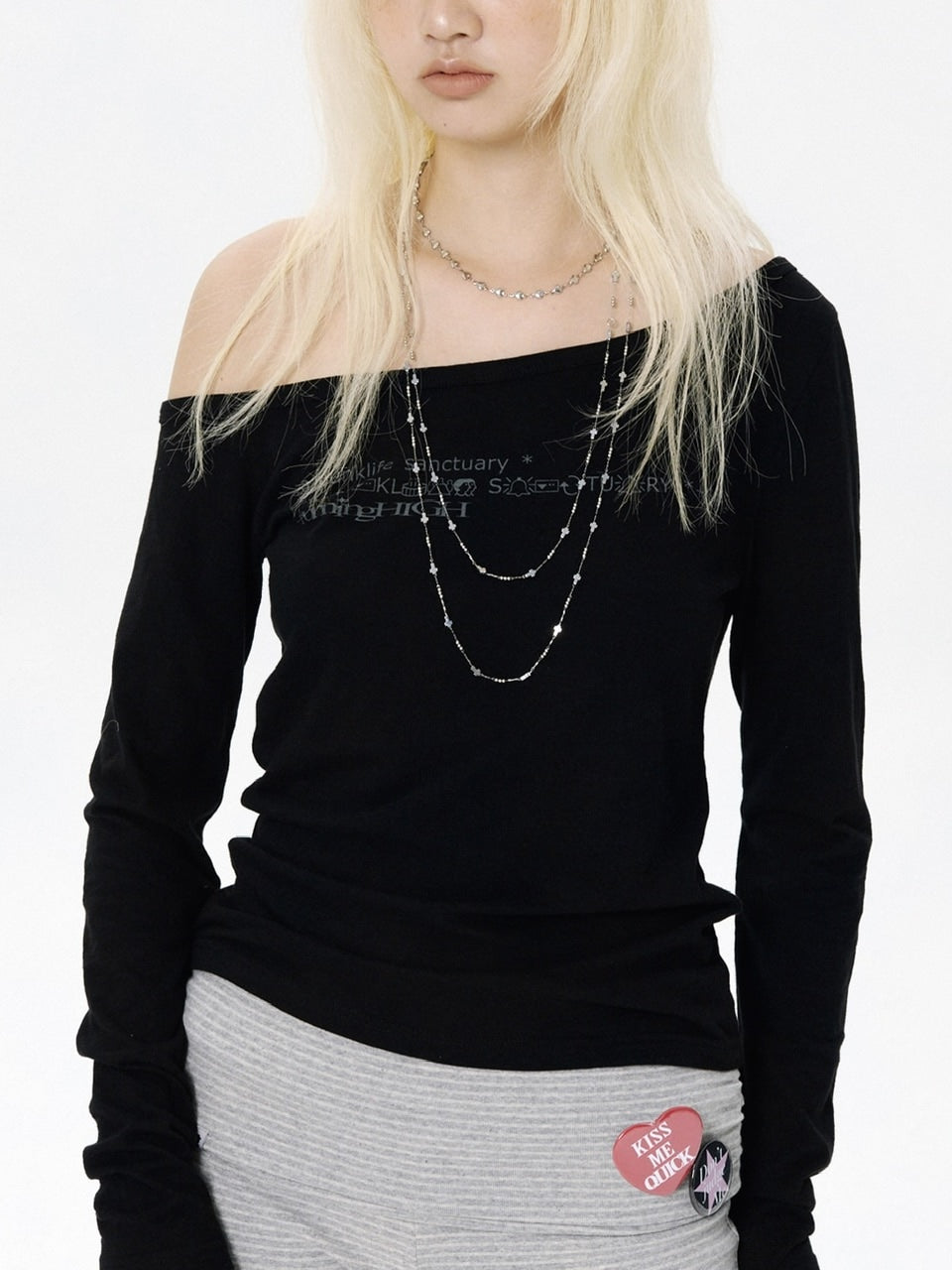 【runningHIGH】ONE OFF SHOULDER L/S TEE / 【ランニングハイ】ワンオフショルダー長袖Ｔシャツ