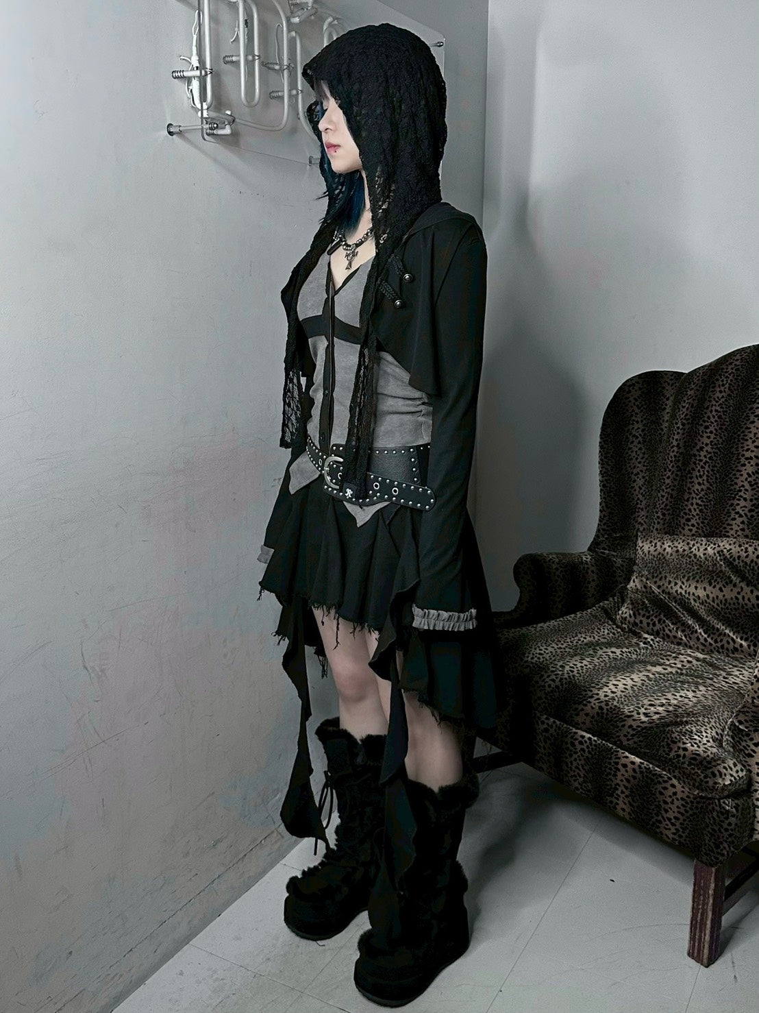 ブラウン、ブラック写真なし受注制【Never mind the XU】asymmetry skirt (3color)