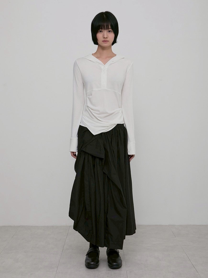 【FLAREUP】Asymmetrical Draped Hoodie / 【フレアアップ】アシンメトリードレープフードロングTシャツ