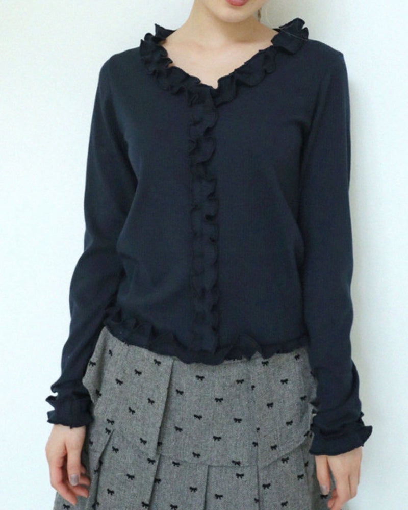 12/21 20:00 再販【Uglyshadow】RUFFLE RIBBED T-SHIRT