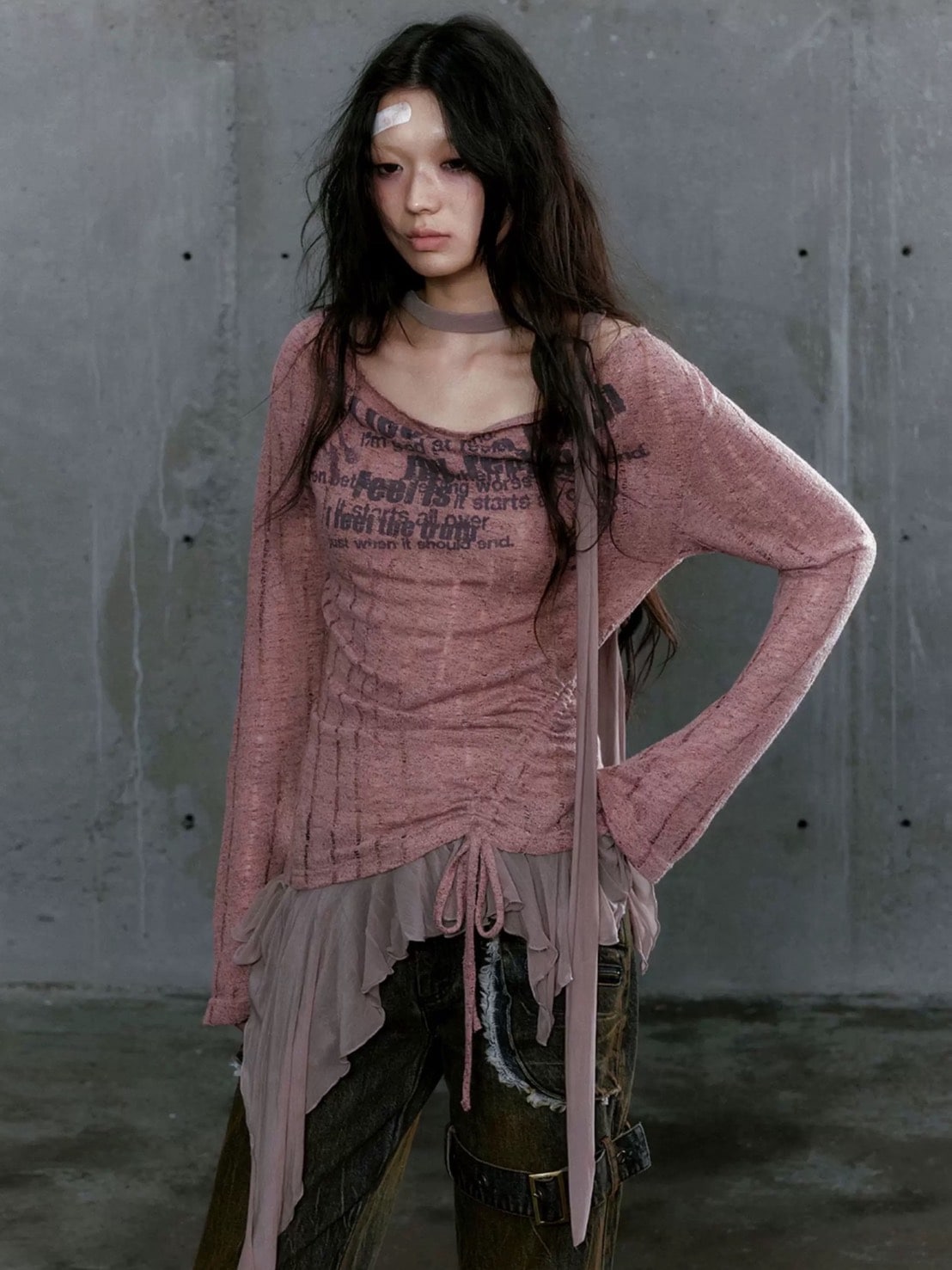 【Cest Nous】Dropped Neckline Graffiti Top