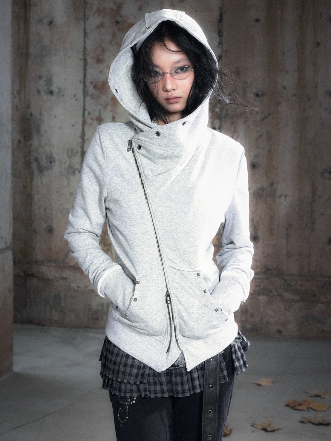 【Cest Nous】Studded Hoodie / 【セヌー】オープンカラースタッズジップパーカー