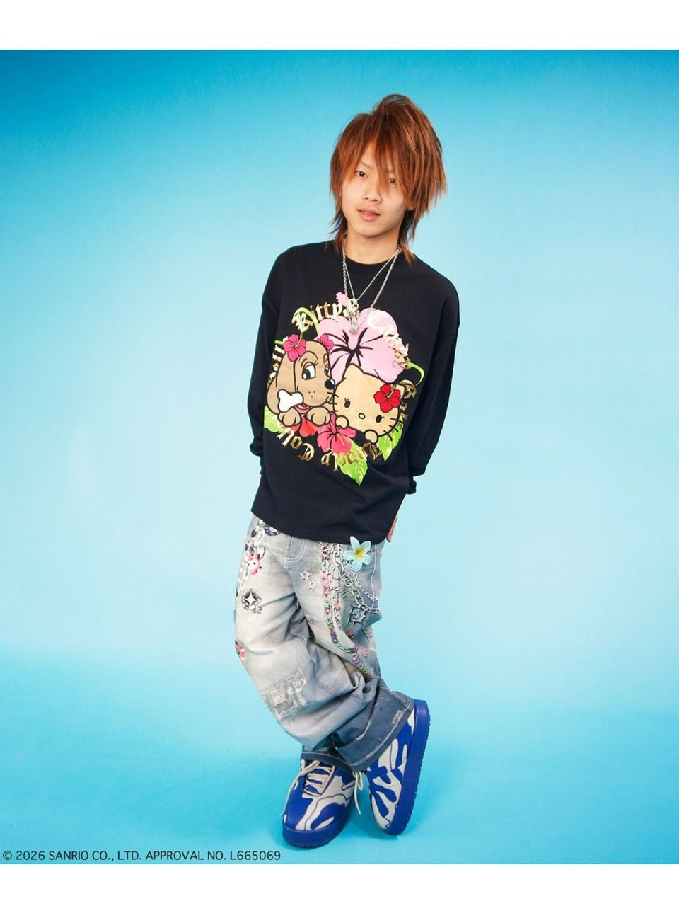 【GALFY×KITTY】キティアロハTee / 【ガルフィー×キティー】プリント長袖Tシャツ