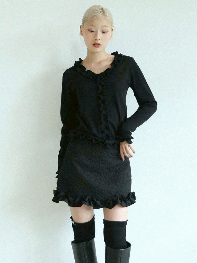 12/21 20:00 発売【Uglyshadow】FLOWER RUFFLE MINI SKIRT