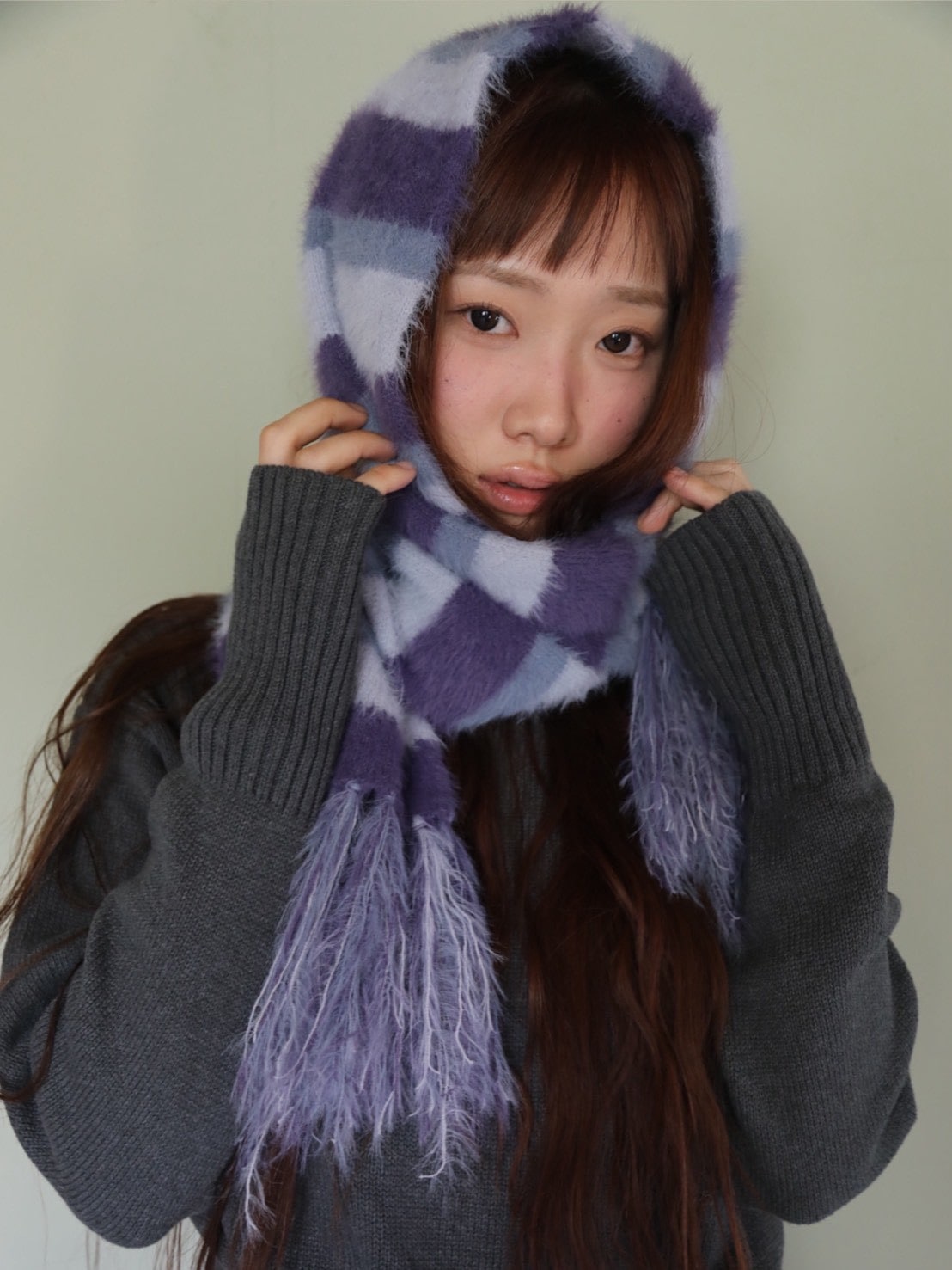 【IUGAMAKARAS】Striped Hairy Bold Muffler