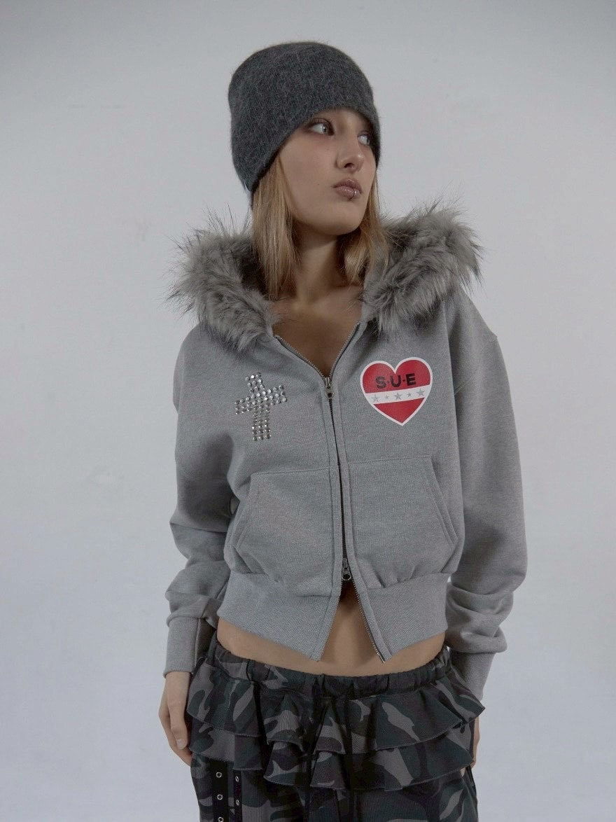 【SETUP‐EXE】FUR TRIMMING HOODED ZIP-UP / 【セットアップエグゼ】ファーフードジップアップパーカー