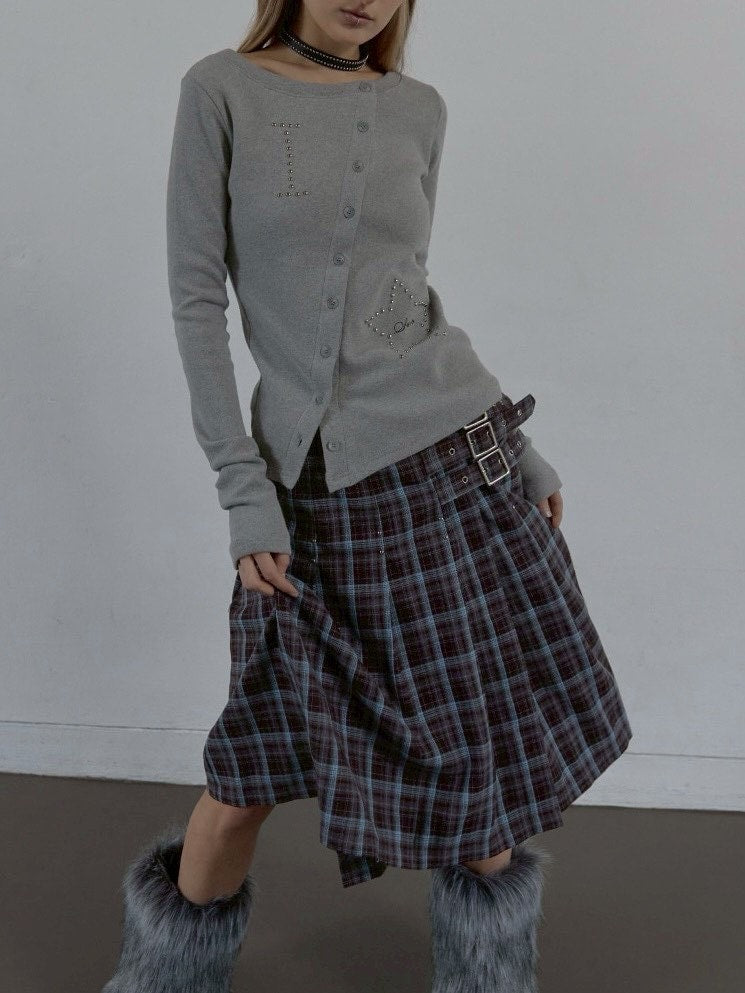 【SETUP‐EXE】STAR BUTTON TOP / 【セットアップエグゼ】ラインストーンボタン長袖Tシャツ