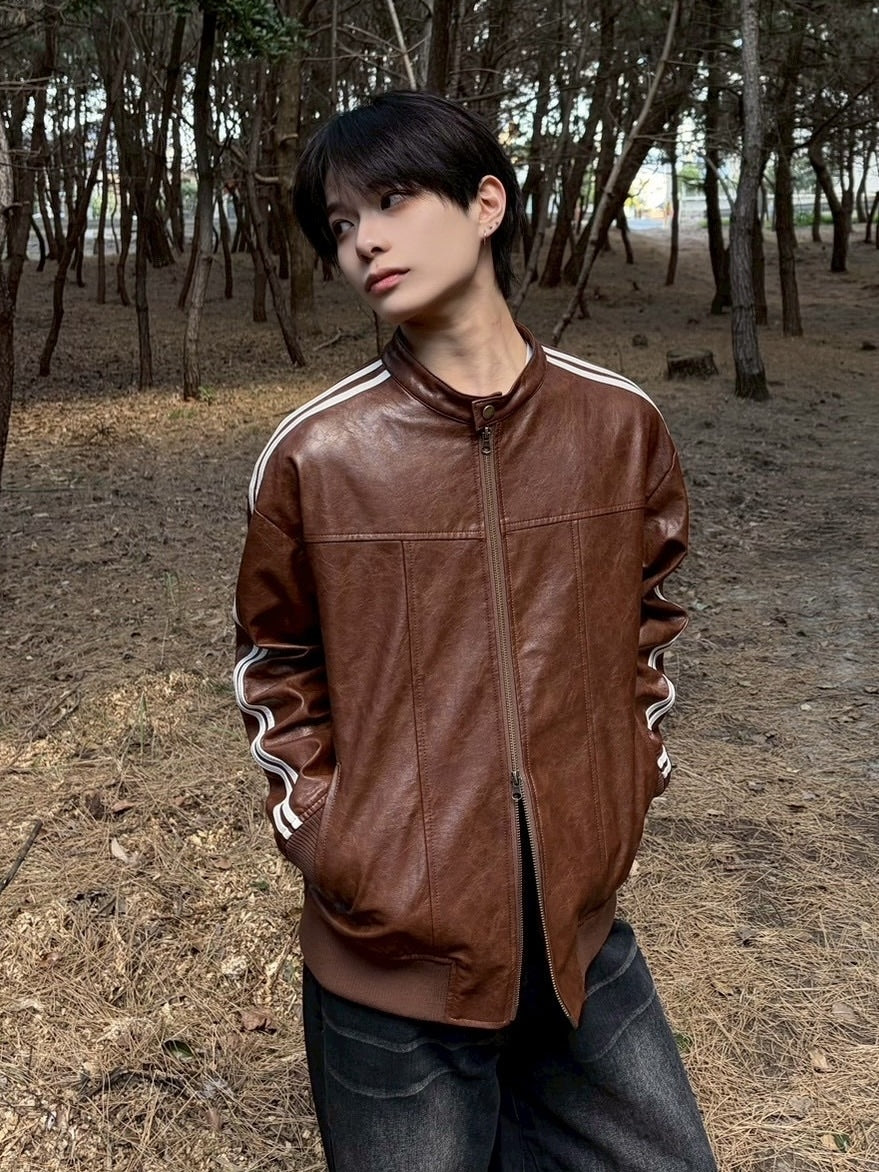 国際配送【LUV CODE】line leather jacket (2color)