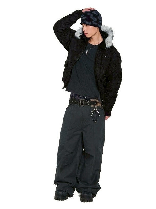 【AAKAM】Hooded Fur MA-1 Jacket