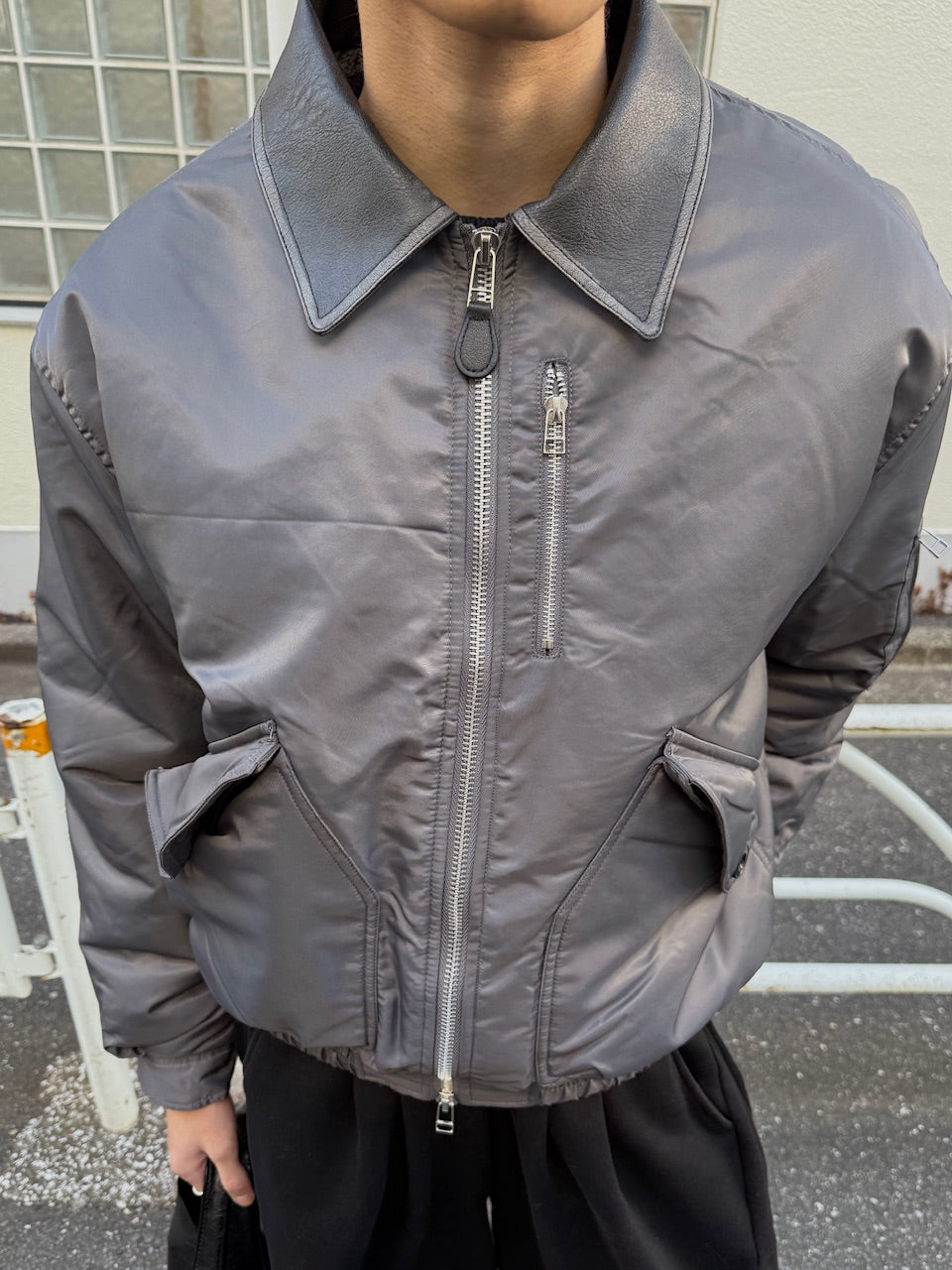 東京店WEB限定【Chikashitsu +】leather collar bomber jacket / 【チカシツプラス】レザーカラーボンバージャケット (2color)