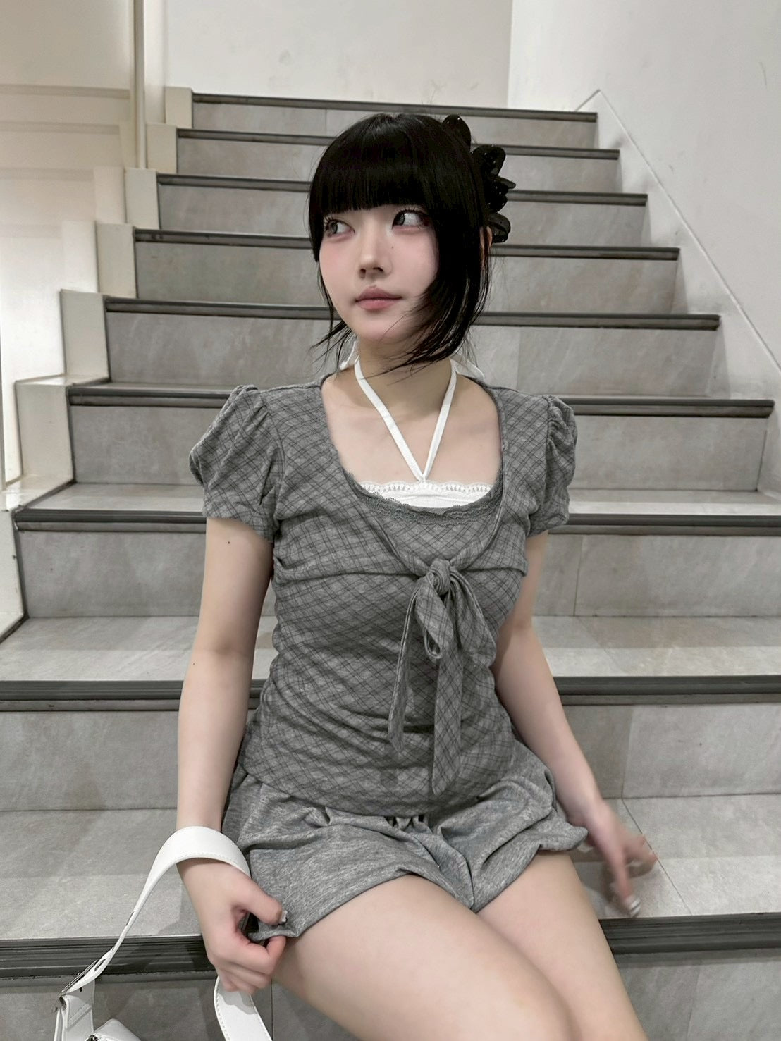 受注制【nmtc+】French Ribbon Check Top (2color)