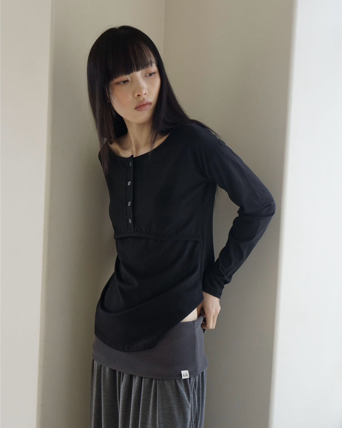 【Uglyshadow】PLACKET RIBBED T-SHIRT
