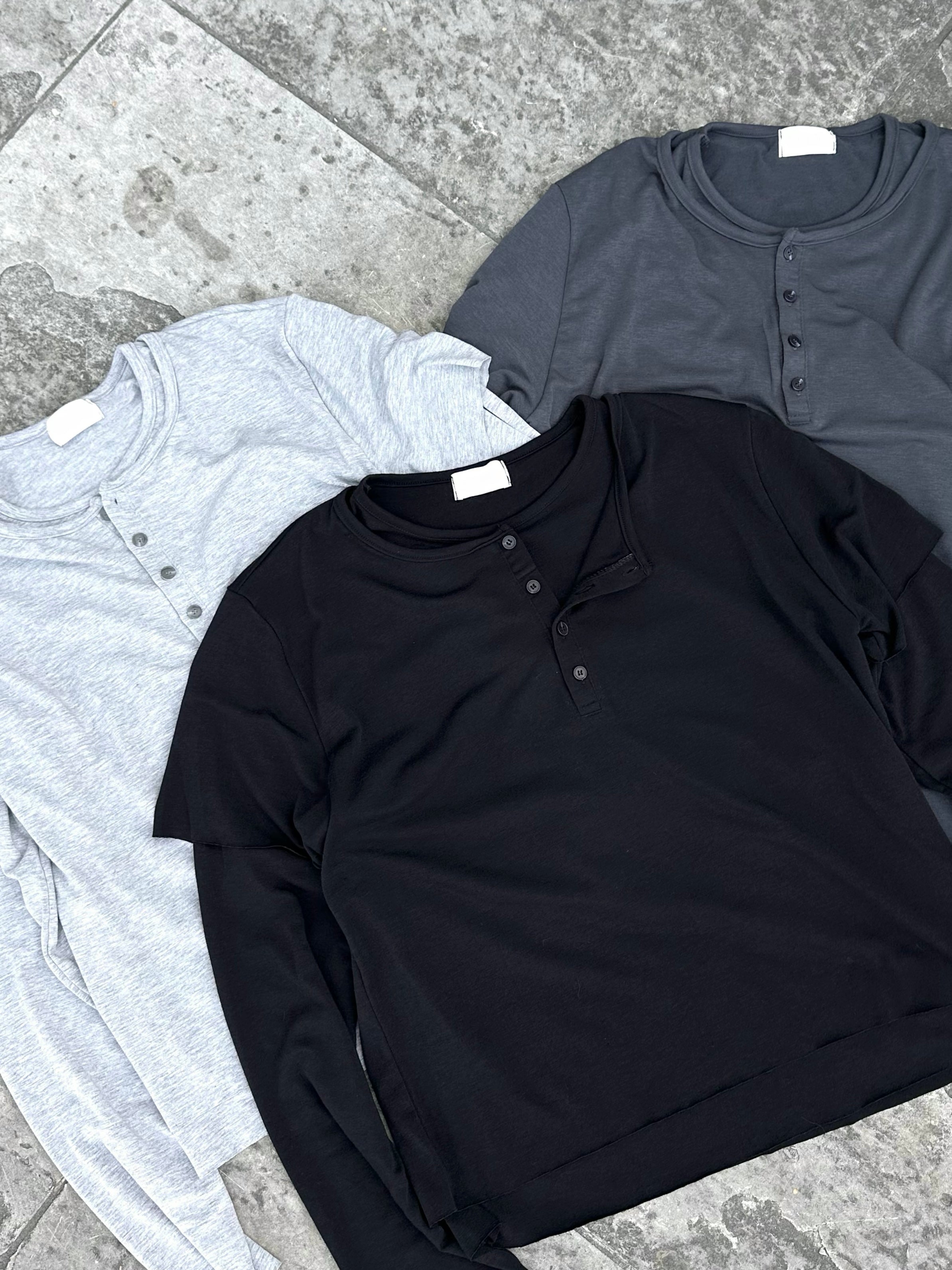 大阪店WEB限定受注制【Chikashitsu +】double layer henry long sleeve (3color)