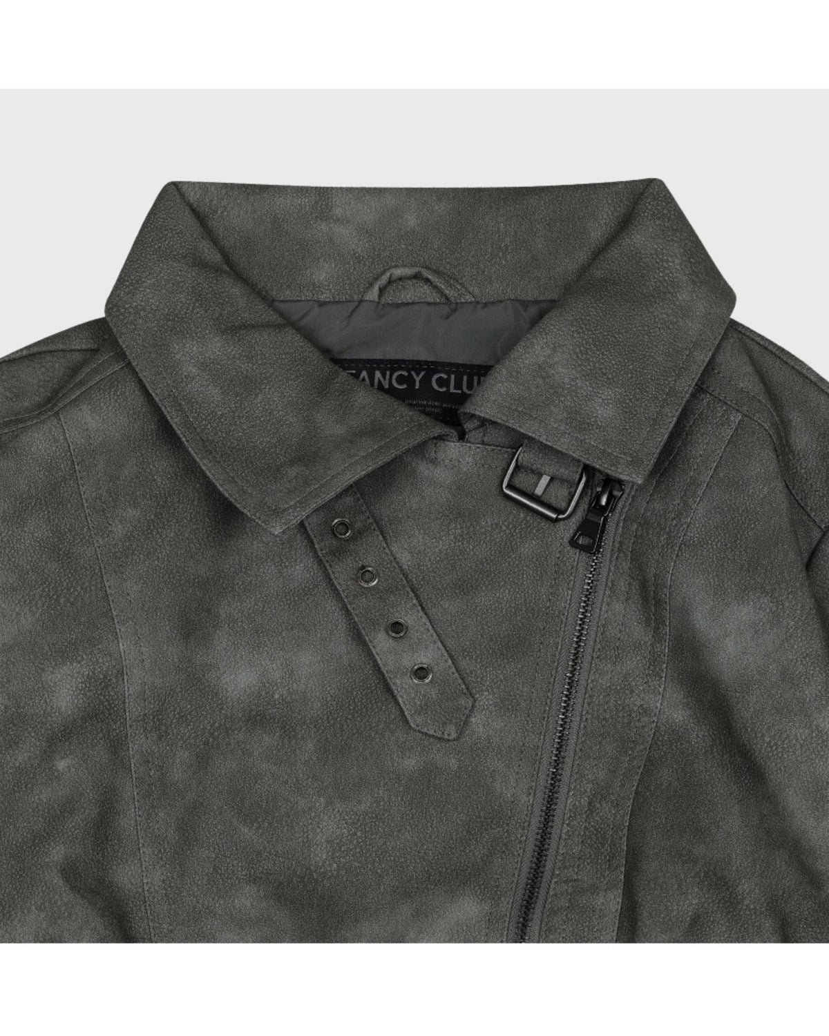 【FANCY CLUB】HIGH-NECK RIBBED LEATHER JACKET