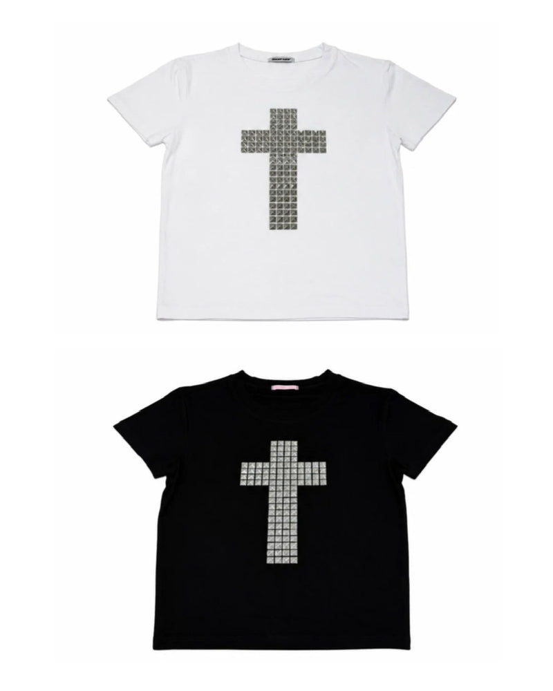 受注制【Never mind the XU】cross studs crop tee (2color)