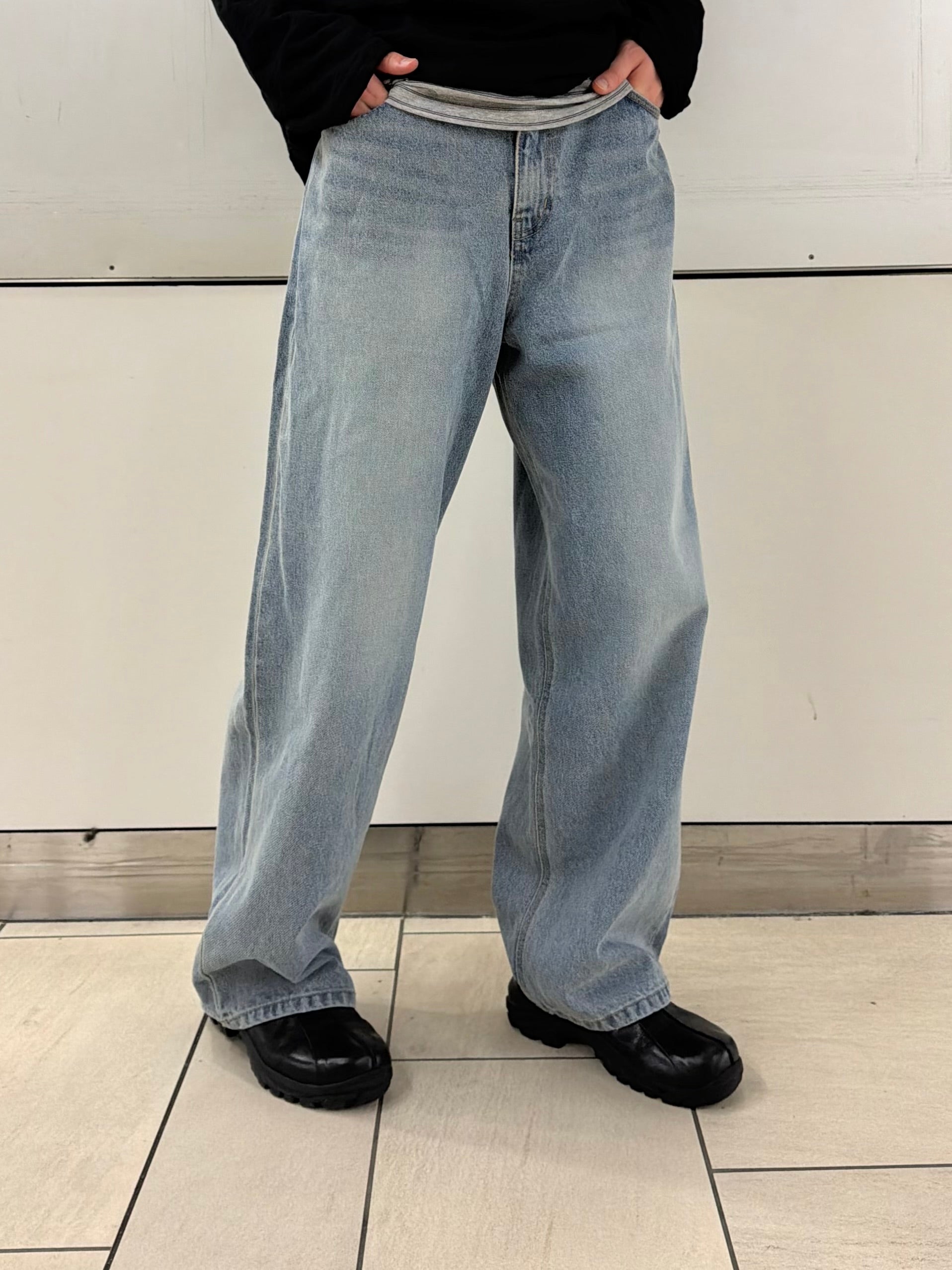 東京店WEB限定受注制【Chikashitsu +】washed wide straight denim pants (2color)