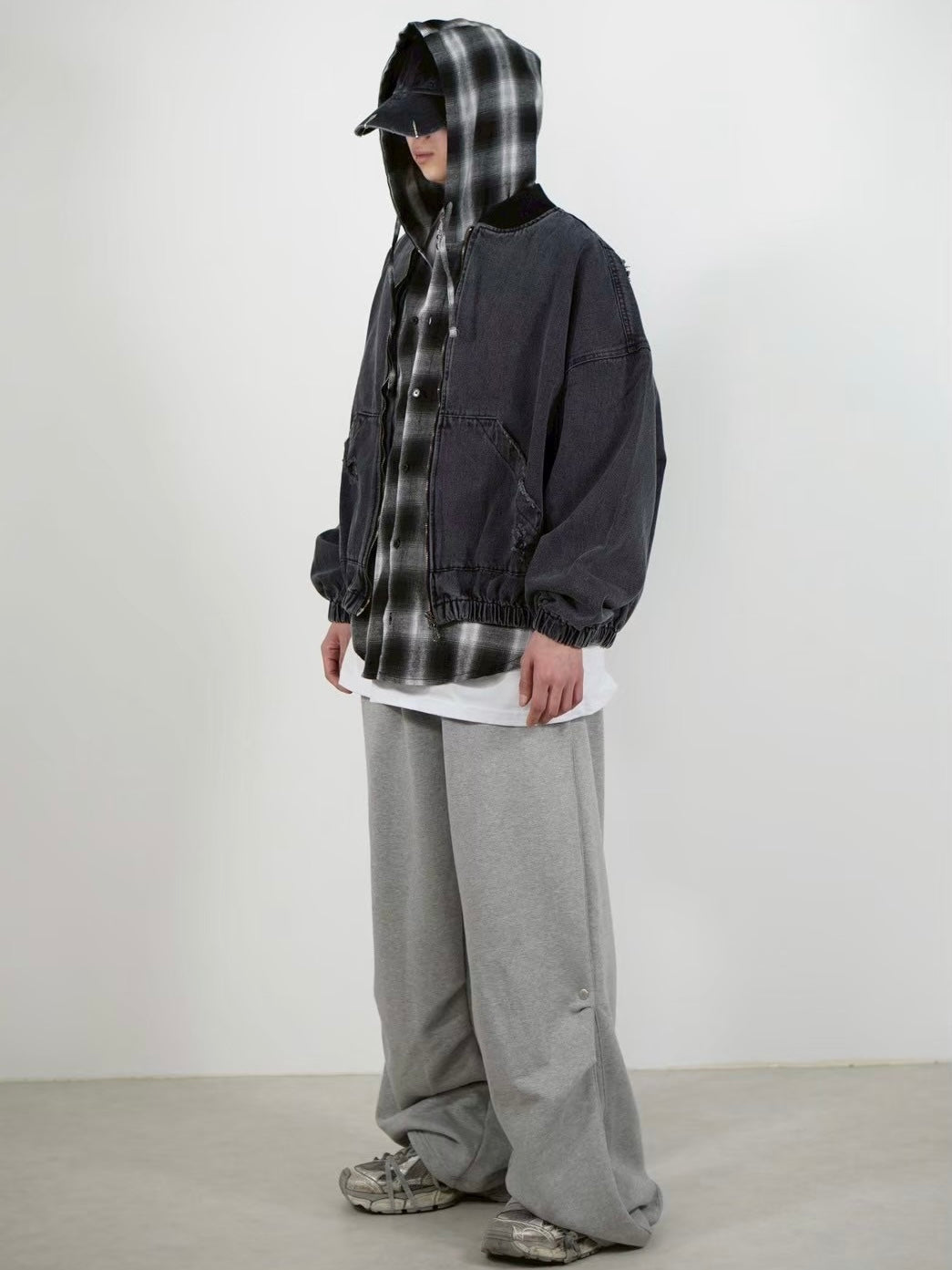 受注制【Chikashitsu +】tartan check hooded shirt (3color)
