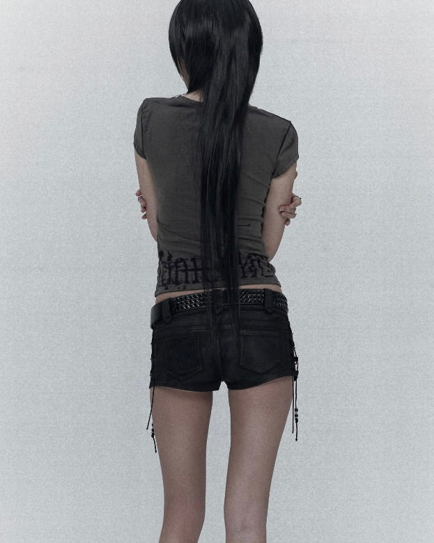 【bonienkiye】Waxed Lace-Up Shorts