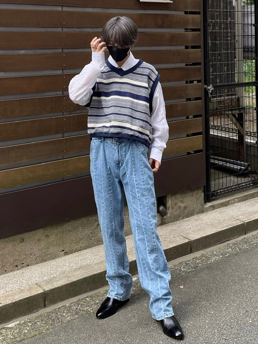 受注制【Chikashitsu +】stitch design denim pants (2color)