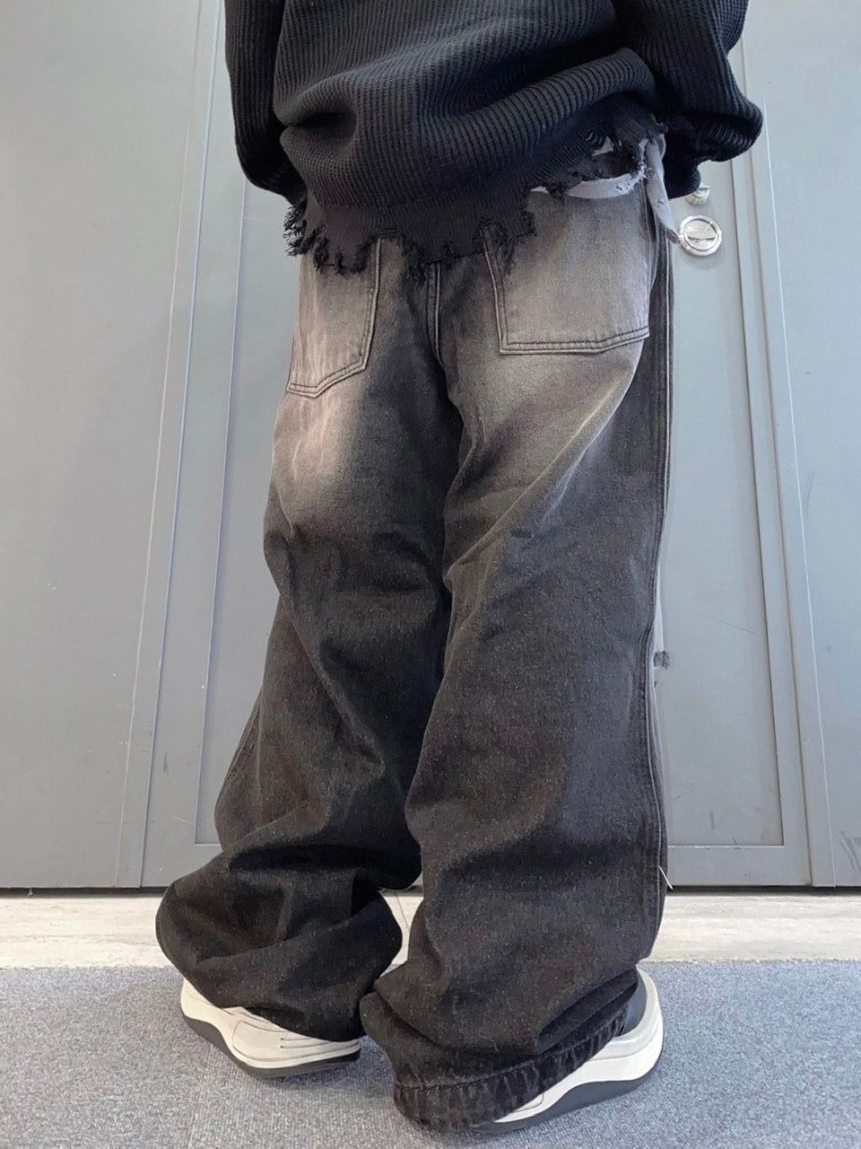 受注制【Never mind the XU】vintage wash damage denim pants (2color)