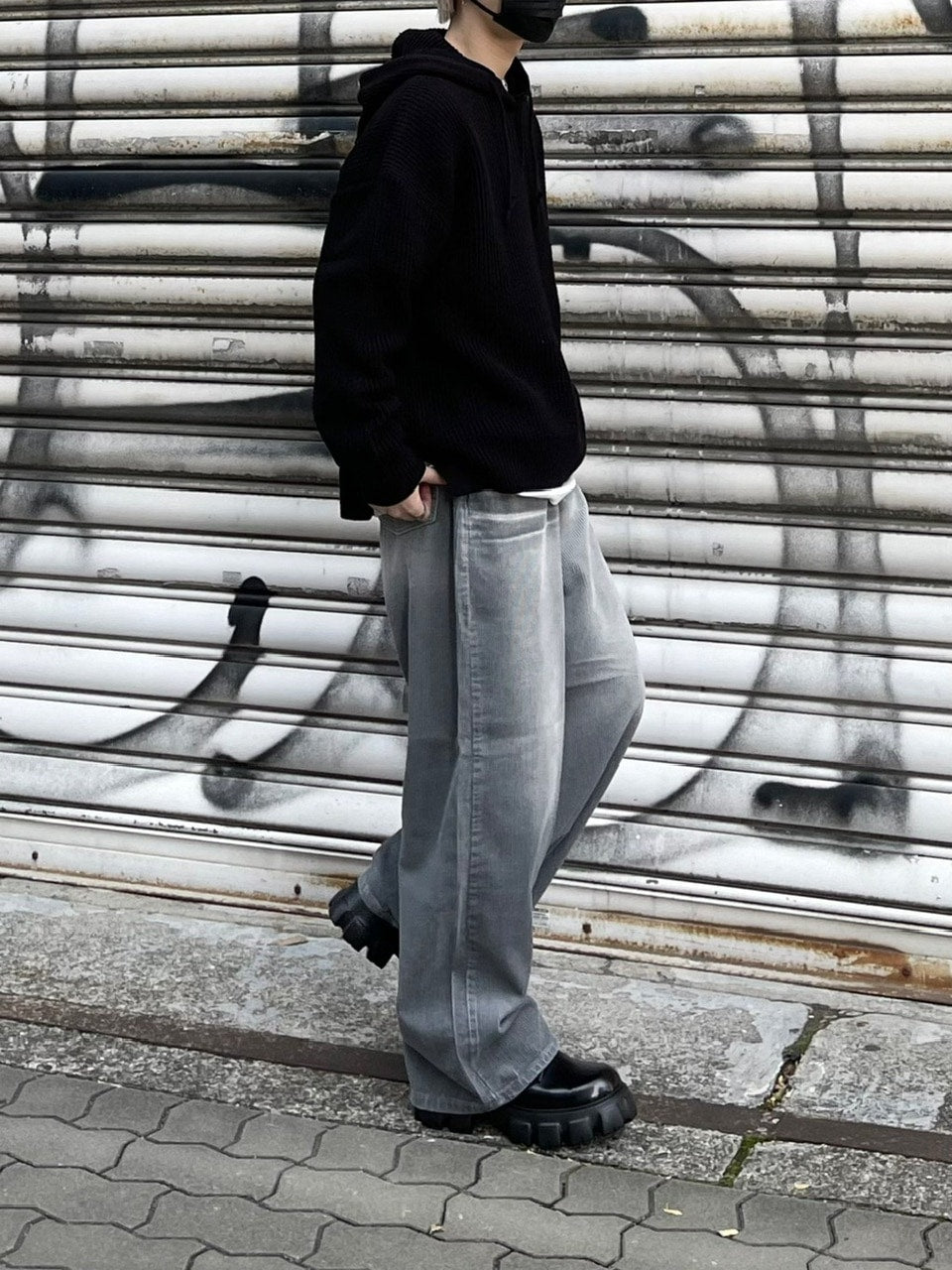 受注制【Chikashitsu +】vintage wash wide corduroy pants (2color)