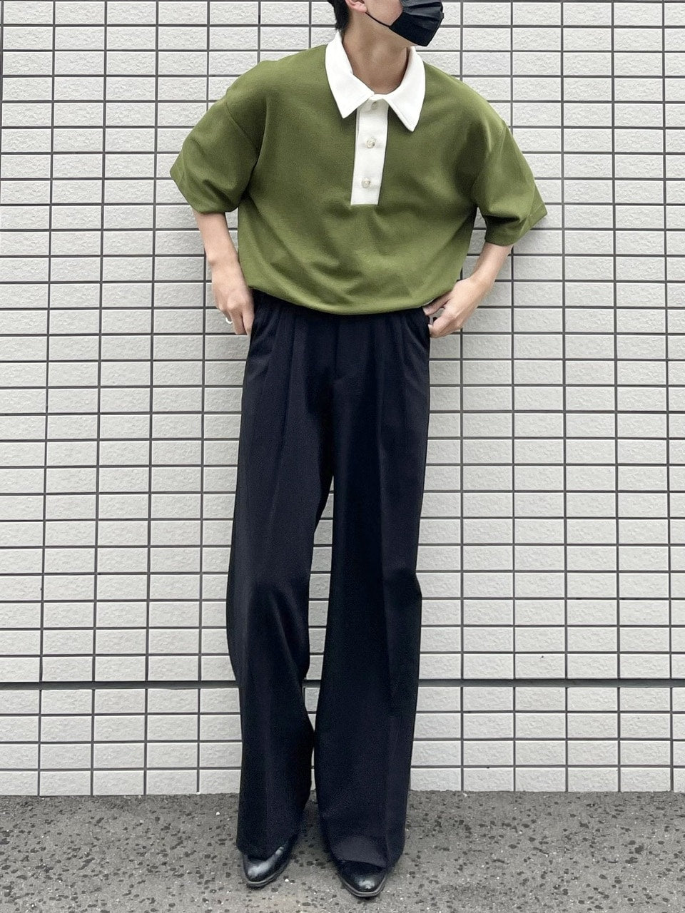 受注制【RENOL】bi-color collar tee (2color)