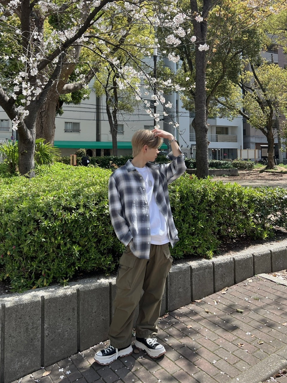 大阪店WEB限定受注制【Chikashitsu +】over fit shadow check shirt (3color)