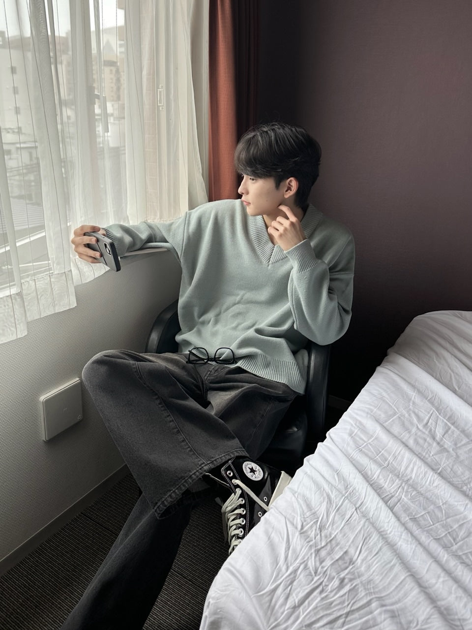 大阪店WEB限定【Chikashitsu +】basic v neck knit (4color)